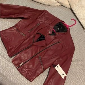 Dark red leather jacket size m forever 21 NWT